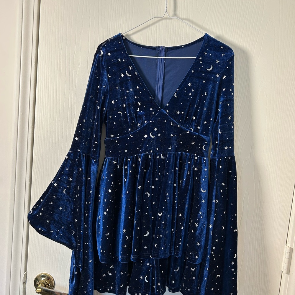 Blue Velvet Starry Dress with Shorts